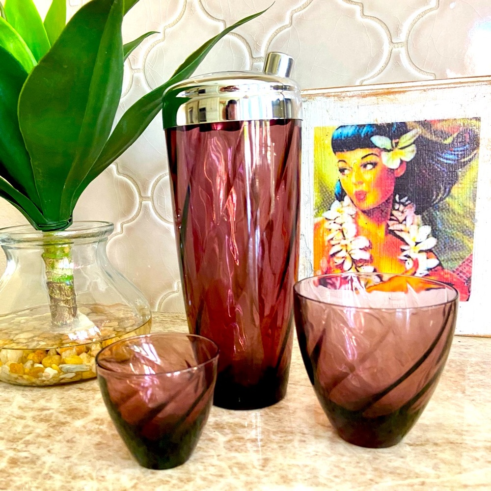 💜 VINTAGE HAZELWARE MOROCCAN AMETHYST PURPLE COCKTAIL SHAKER- EXC PRICE 💜